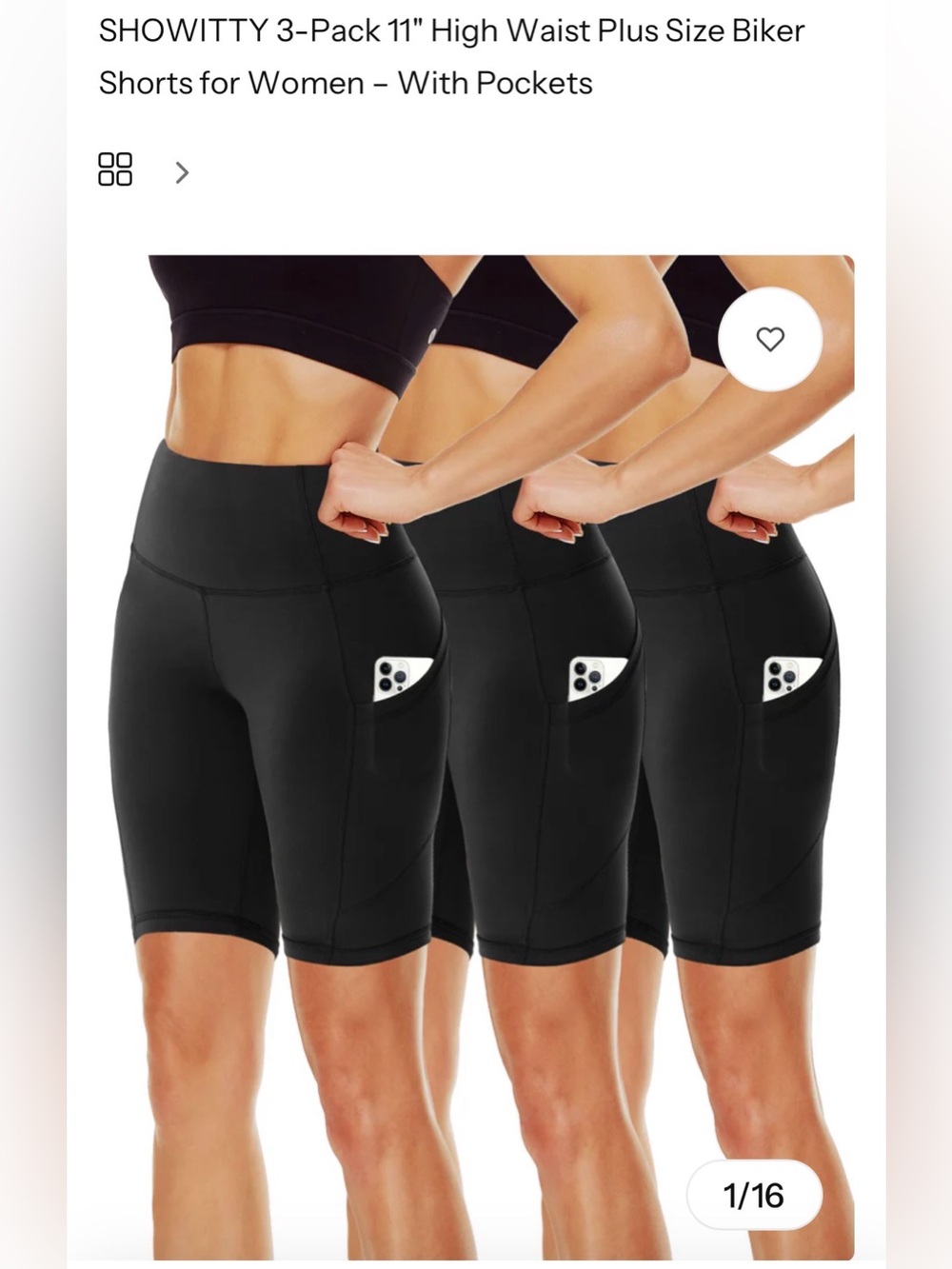 Showitty High Waist 11" Plus Size Biker Shorts — Black